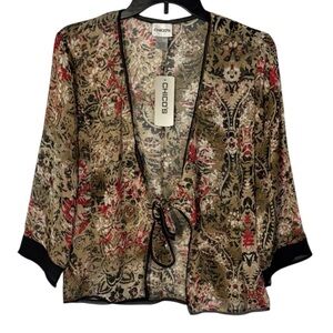 Chico's Cardigan Multicolor‎ Floral Tie-Front Sheer in Size 0/S  NWT